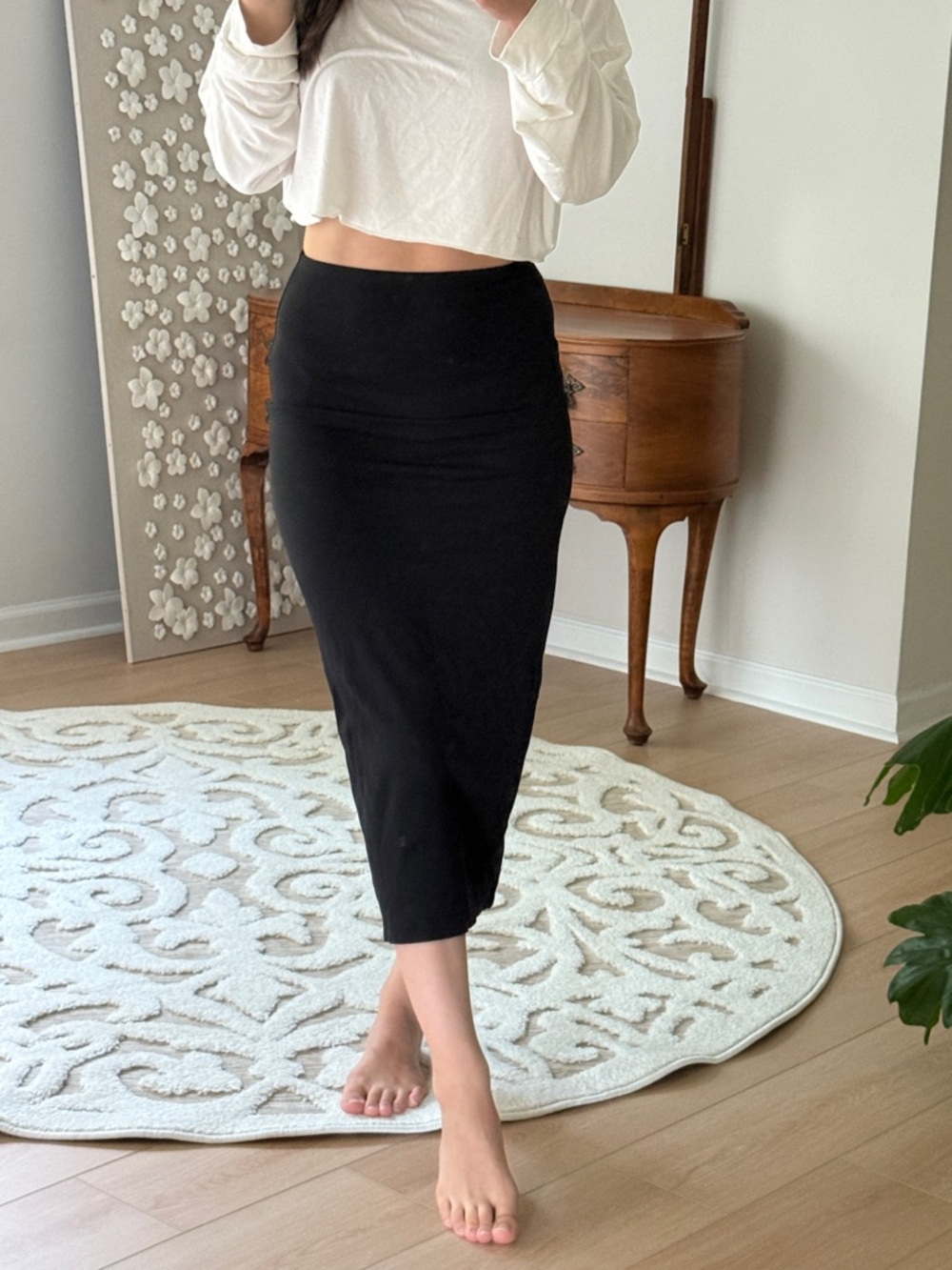 Long fitted tight Classic Black Midi Pencil Skirt - Women